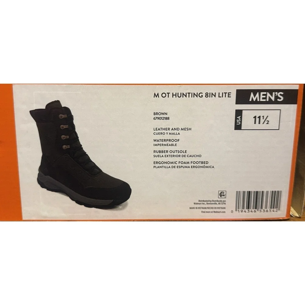 Ozark Trail Hunting 8in Lite Brown Mens 11.5 Waterproof Leather Mesh Rubber Sole